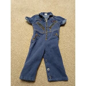 Vintage 70s Jet Set Denim Bodysuit Outfit Baby Girls Size 12 Months